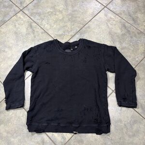 RtA Womens Black Distressed Holes Crewneck Sweatshirt Sz XS Grunge Goth Preppy